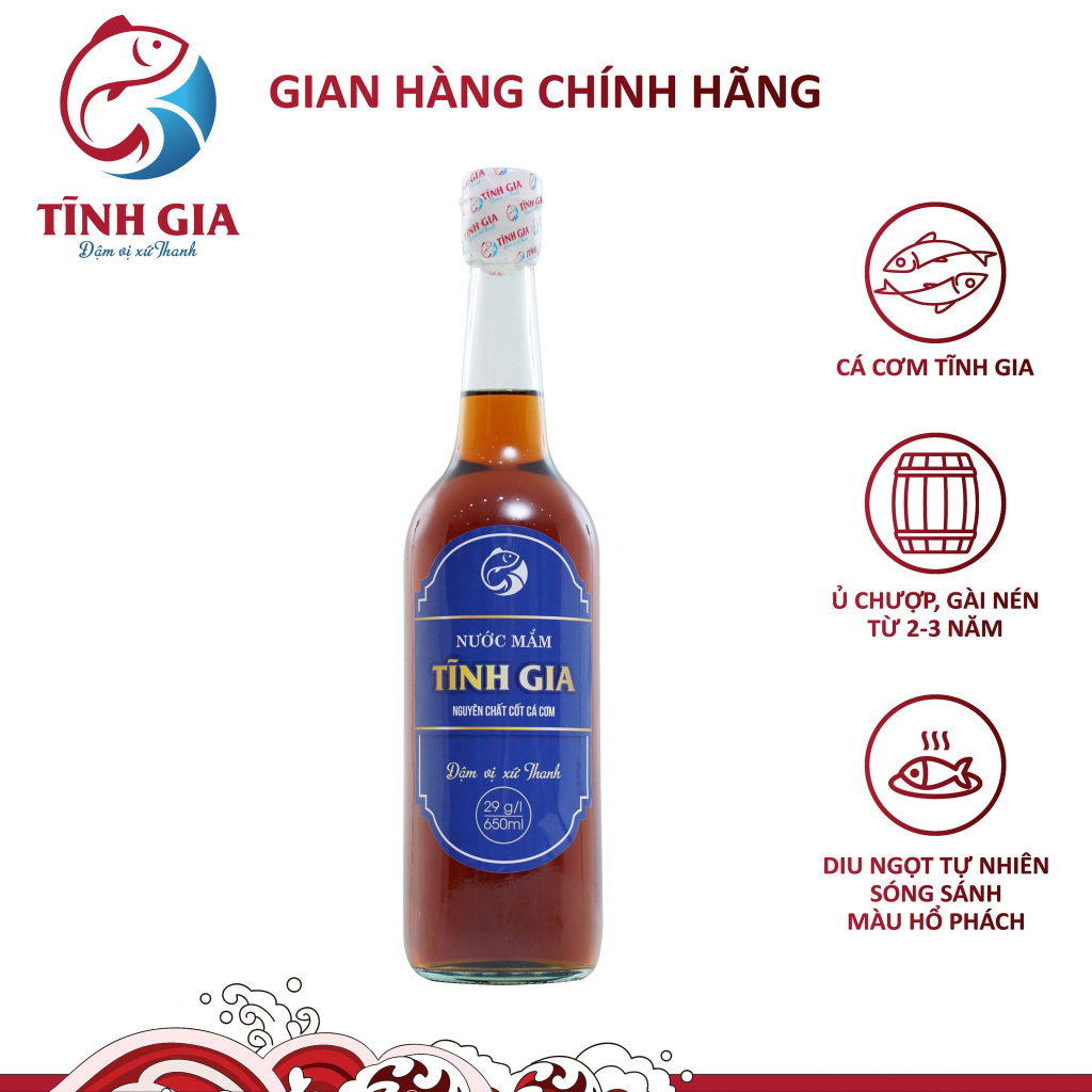 Nước mắm Tĩnh Gia 29 độ 650ml - vị mặn vừa phải, kết hợp dứa thơm và cơm nếp đẩy vị ngọt tự nhiên của cá, mùi thơm ngon
