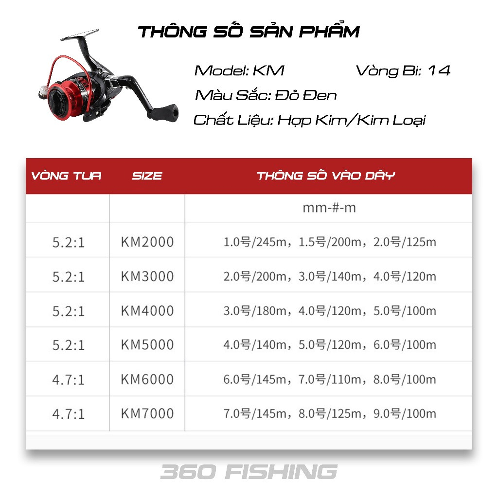 Máy Câu Cá KM Máy Câu Đứng 2000 Đến 8000 Chất Liệu Hợp Kim Nhôm Chuyên Câu Lure Tải Cá 10KG