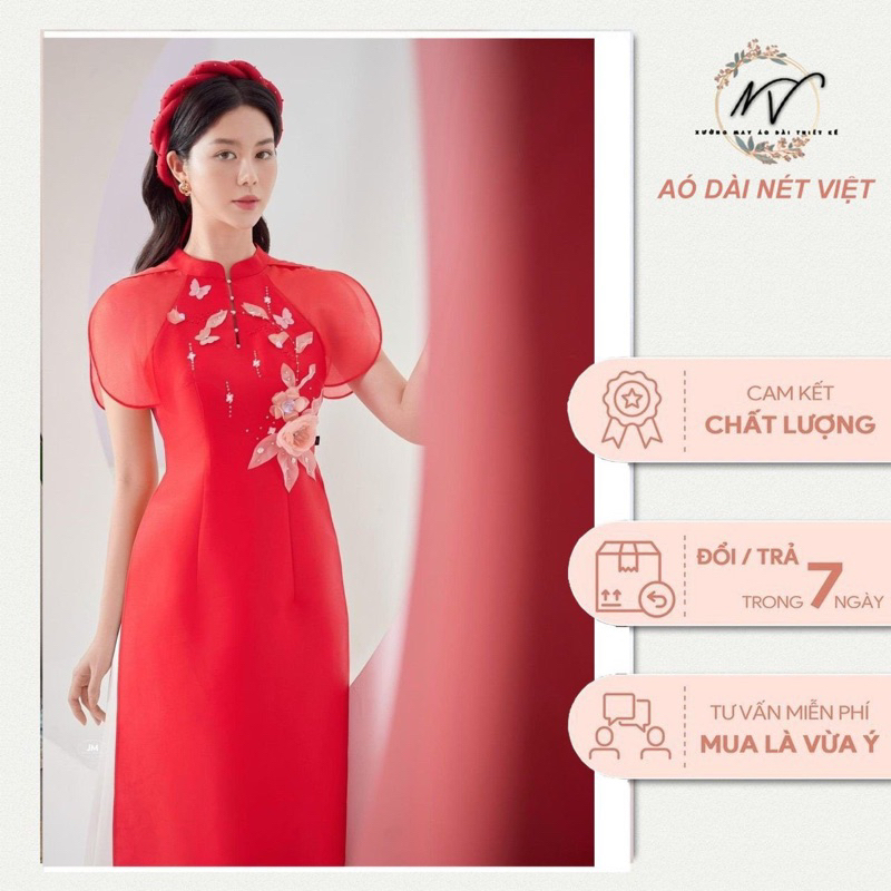 Áo dài cách tân tiểu thư cách điệu chất liệu tafta lụa hoạ tiết đính kết thủ công siêu đẹp, Áo dài Nét Việt