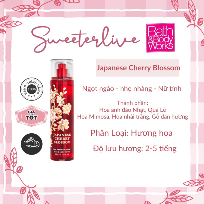 Body mist Japanese Cherry Blossom  - Xịt thơm toàn thân BATH & BODY WORKS