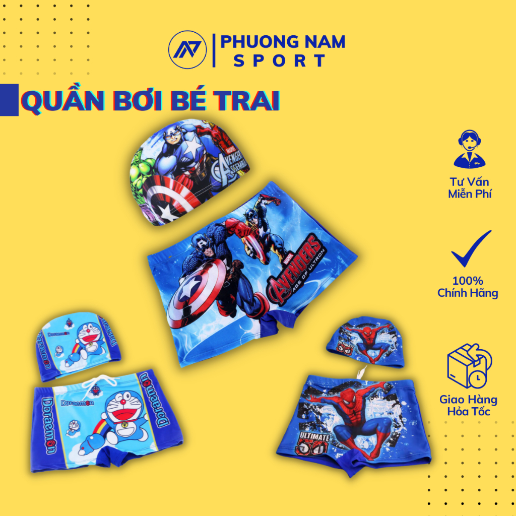 Quần bơi bé trai siêu nhân nhện chất liệu bền đẹp cao cấp chống thấm nước tốt