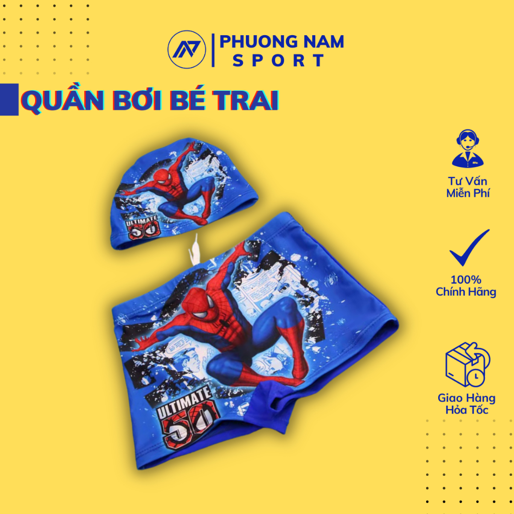 Quần bơi bé trai siêu nhân nhện chất liệu bền đẹp cao cấp chống thấm nước tốt