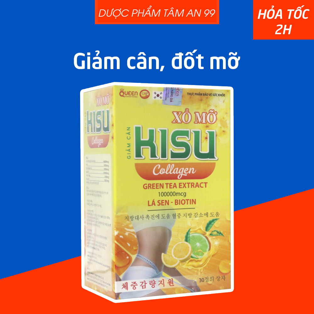 Viên uống Xổ Mỡ kisu Collagen green Tea Extract giúp giảm cân, chuyền hóa chất béo, giúp giảm mỡ máu - Hộp 30 viên