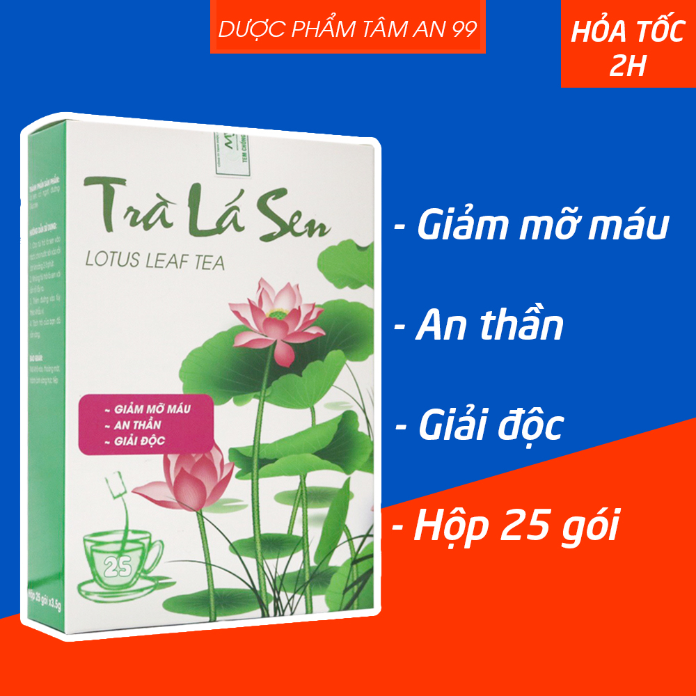 Trà Lá Sen Lotus Leaf Tea giúp giảm mỡ máu, giúp giải độc cơ thể, hỗ trợ an thần - Hộp 25 gói x 3,5g