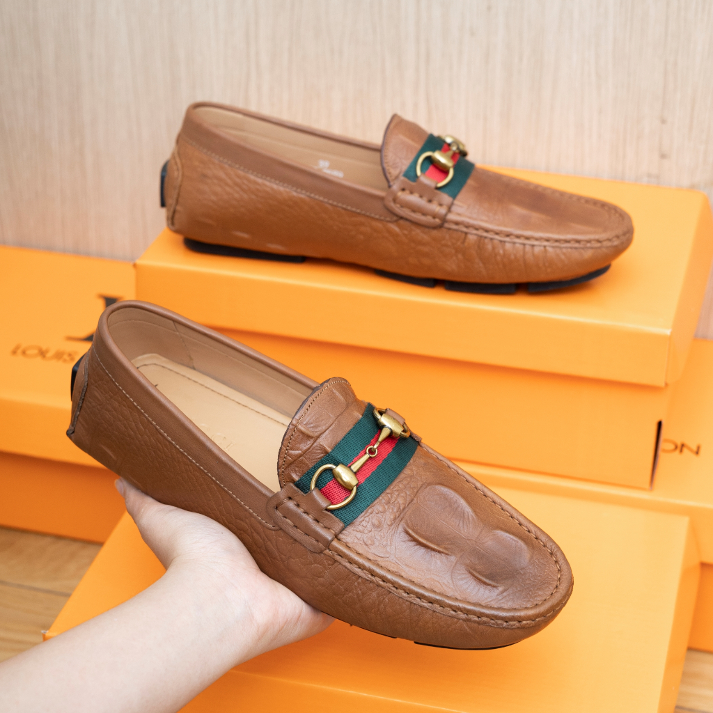 Giày Mọi Nam, Giày Lười Nam Công Sở Da Thật Dập Vân Gù Size 38 Đến 43 Mã M069 Màu Nâu