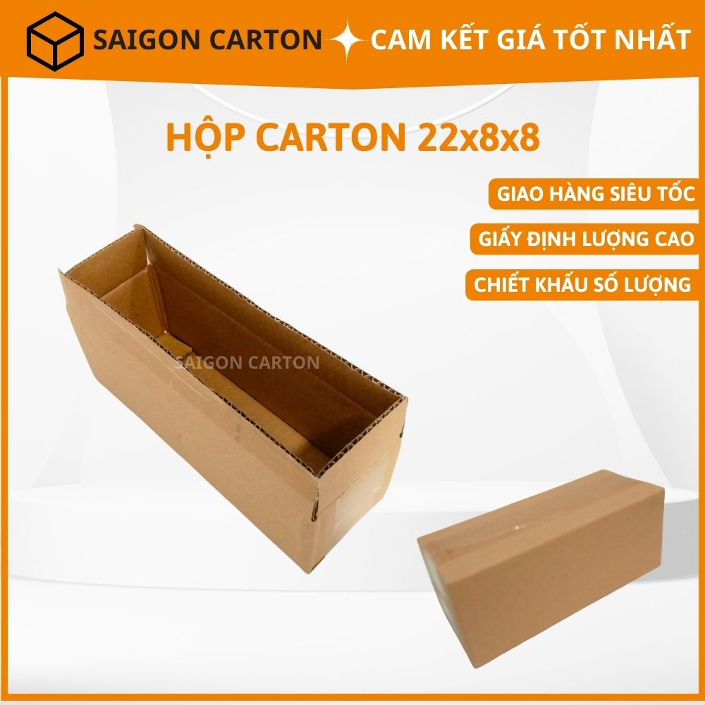 50 Hộp carton đóng gói hàng cho shop online size 22X8X8 cm  - sản xuất bởi SÀI GÒN CARTON
