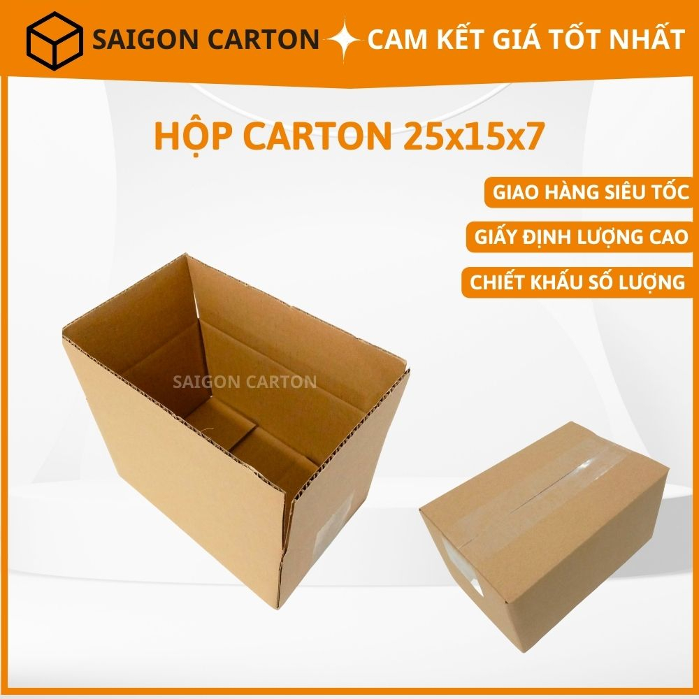50 Hộp carton đóng gói hàng cho shop online size 25x15x7 cm - sản xuất bởi SÀI GÒN CARTON