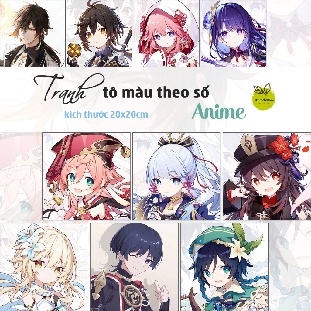 Tranh tô màu số hóa 20x20cm có khung 1-20 Nhân Vật  Hoạt Hình Anime