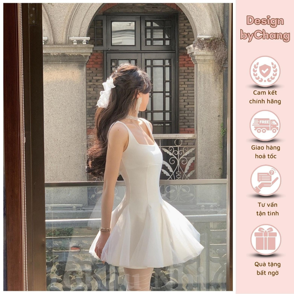 Đầm 2 Dây Xòe Màu Trắng Thiết Kế Dáng Ngắn Cao Cấp [Đầm Múa Ballet]