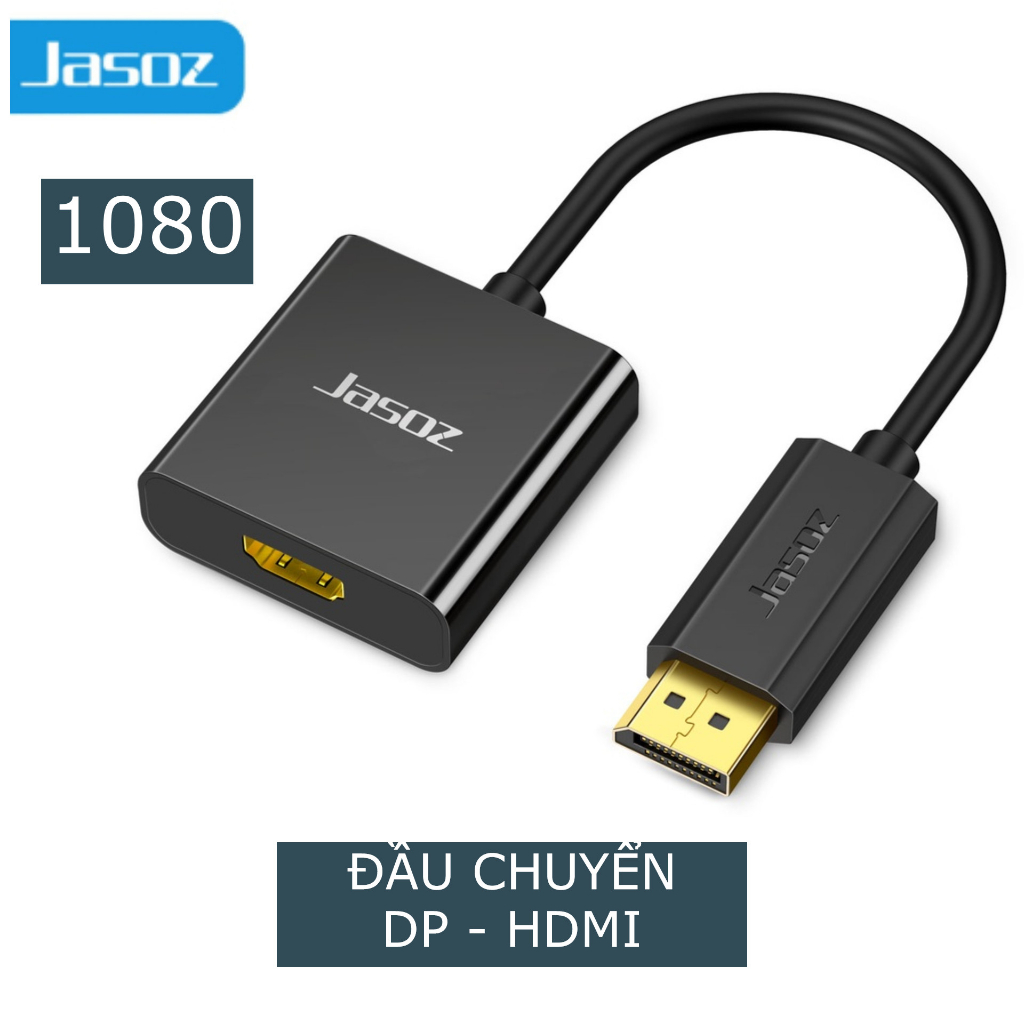 Cáp chuyển Displayport to HDMI, DP sang HDMI Jasoz dài 25cm, độ phân giải cao, bảo hành 12 tháng