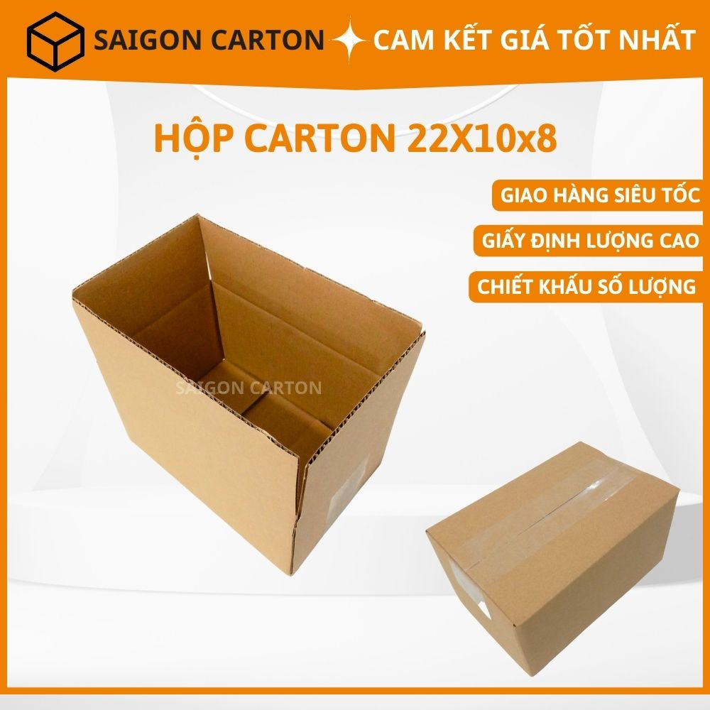 50 Hộp carton đóng gói hàng cho shop online size 22x10x8 cm  - sản xuất bởi SÀI GÒN CARTON