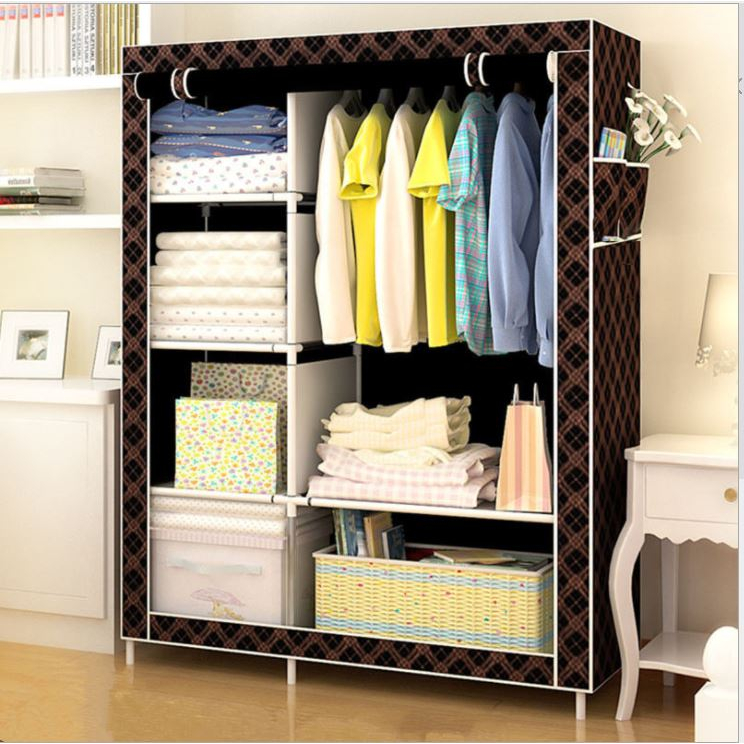 Tủ vải đựng quần áo cao cấp 3D 3 buồng bằng vải không dệt khung inox cao cấp, tủ treo đựng quần áo vải sinh viên