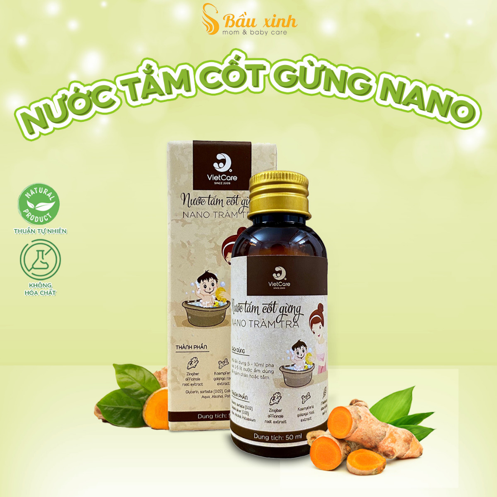 Nước Tắm Cốt Gừng Nano Tràm Trà, Giữ Ấm, Làm Sạch Da Bé, Giảm Mẩn Ngứa, Rôm Sảy, Tràm Trà, Nano Bạc, Nước khử I-on