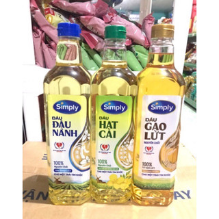 Dầu ăn simply 1 lít đậu nành/gạo lứt/hạt cải