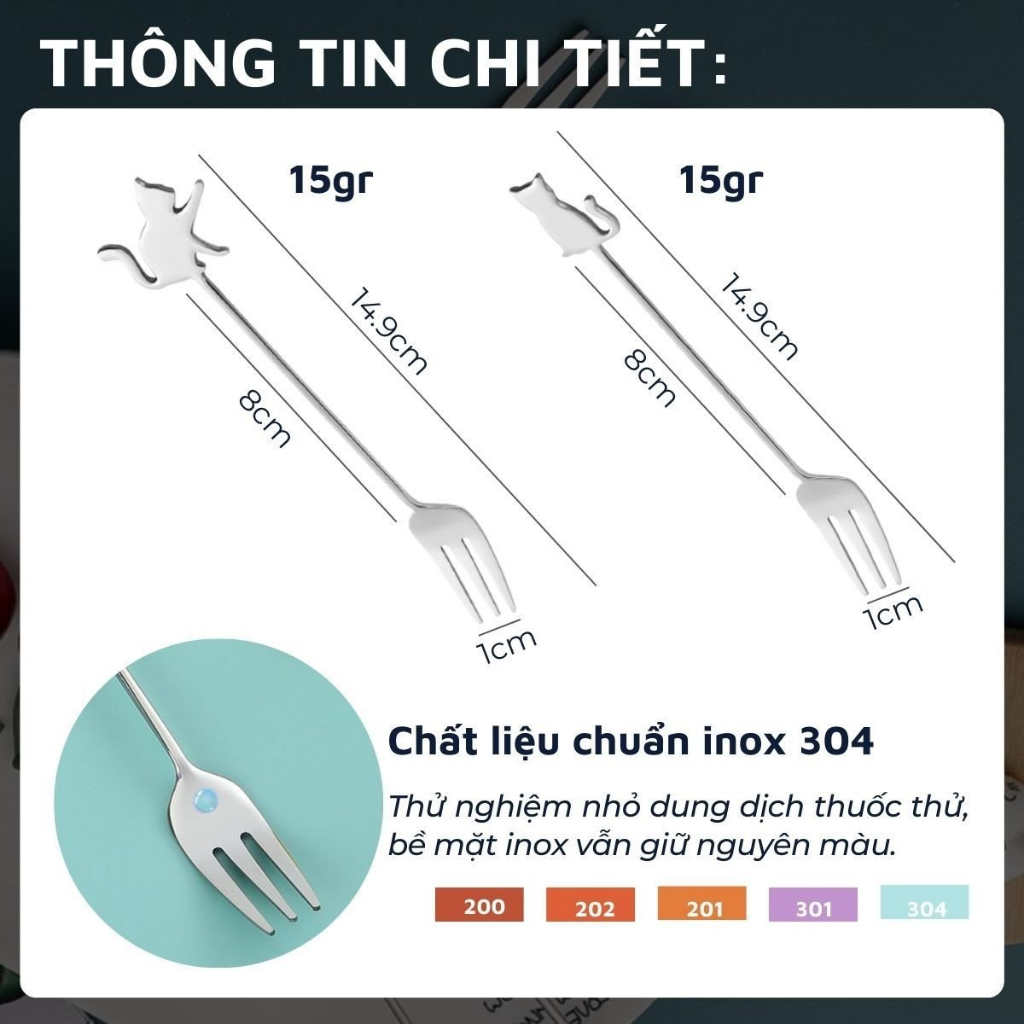 Nĩa/dĩa ăn trái cây, hoa quả, bánh kem inox 304 DandiHome hoạt hình dễ thương hình chú mèo