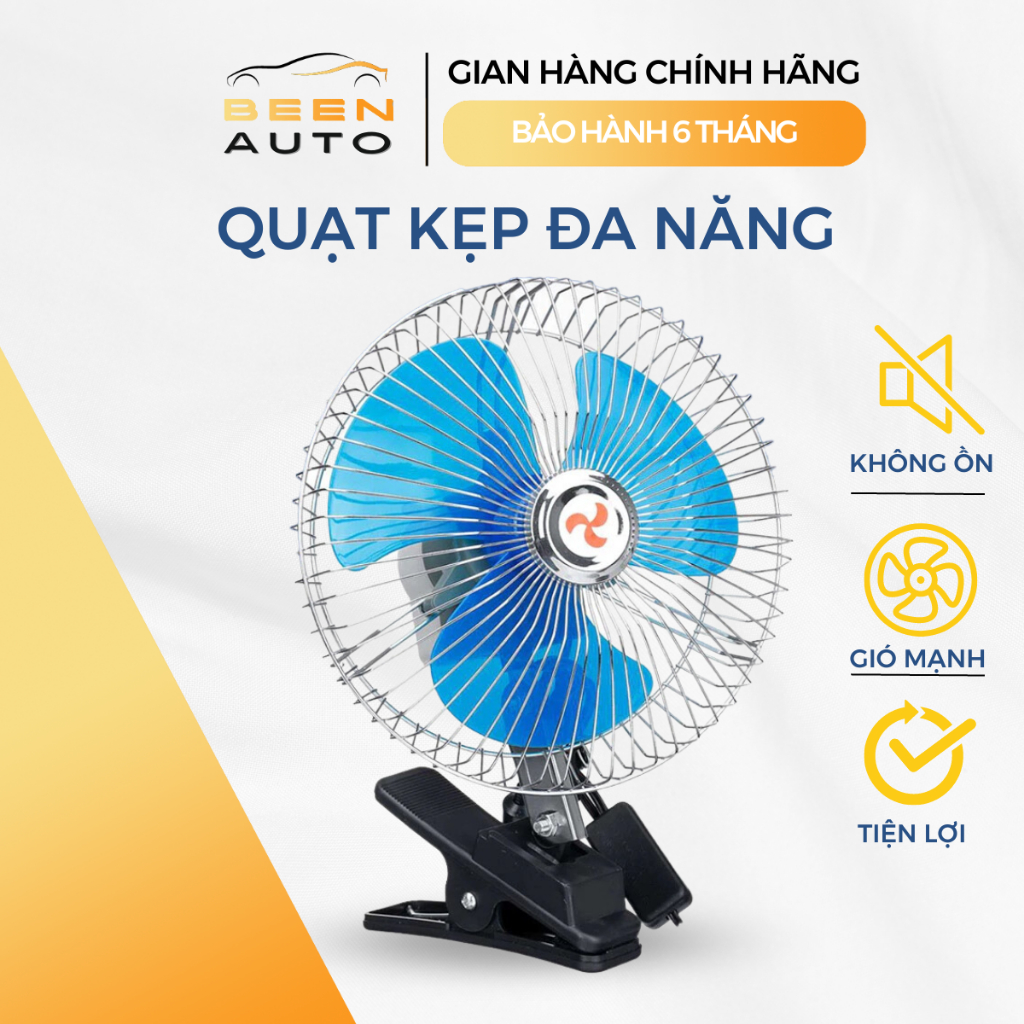 Quạt Kẹp Ô Tô xe Tải xe khách 12V - 24V Quạt xe Tải Cánh Xanh, lồng Sắt, Quạt kẹp Bình Ác Quy