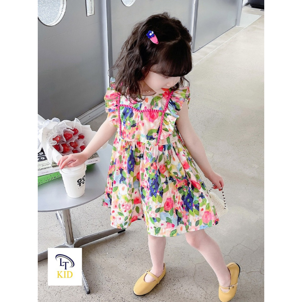 10-32kg váy tiêu thư hoa hồng cho bé gái