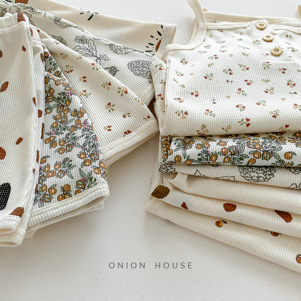 Bộ hai dây thun tổ ong owl baby hoa nhí vintage bé gái