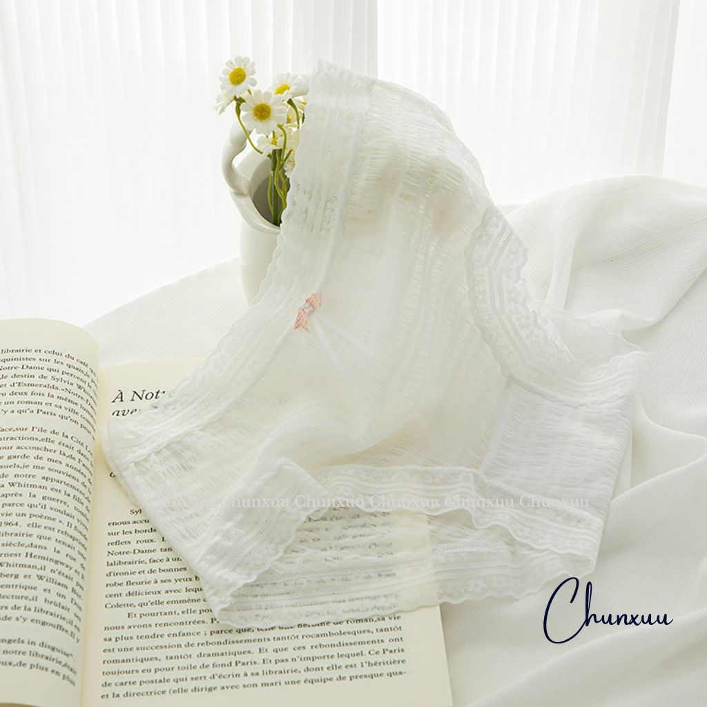 Quần lót nữ CHUNXUU vải ren lưới thoáng khí co giãn phối viền bèo hoa xuyên thấu đính nơ gợi cảm nữ tính - QC145