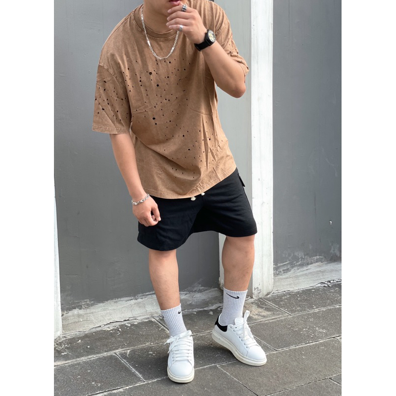 Áo longtee đục lỗ màu nâu cực ngầu