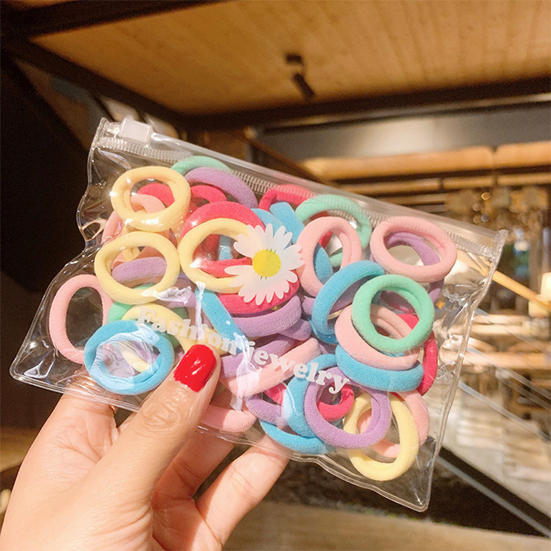 🍒🍒CHERRYKOKO Túi 50 dây thun nhỏ cho bé cột tóc bằng vải nhiều màu sắc giá rẻ trang trí hoa cúc trong suốt