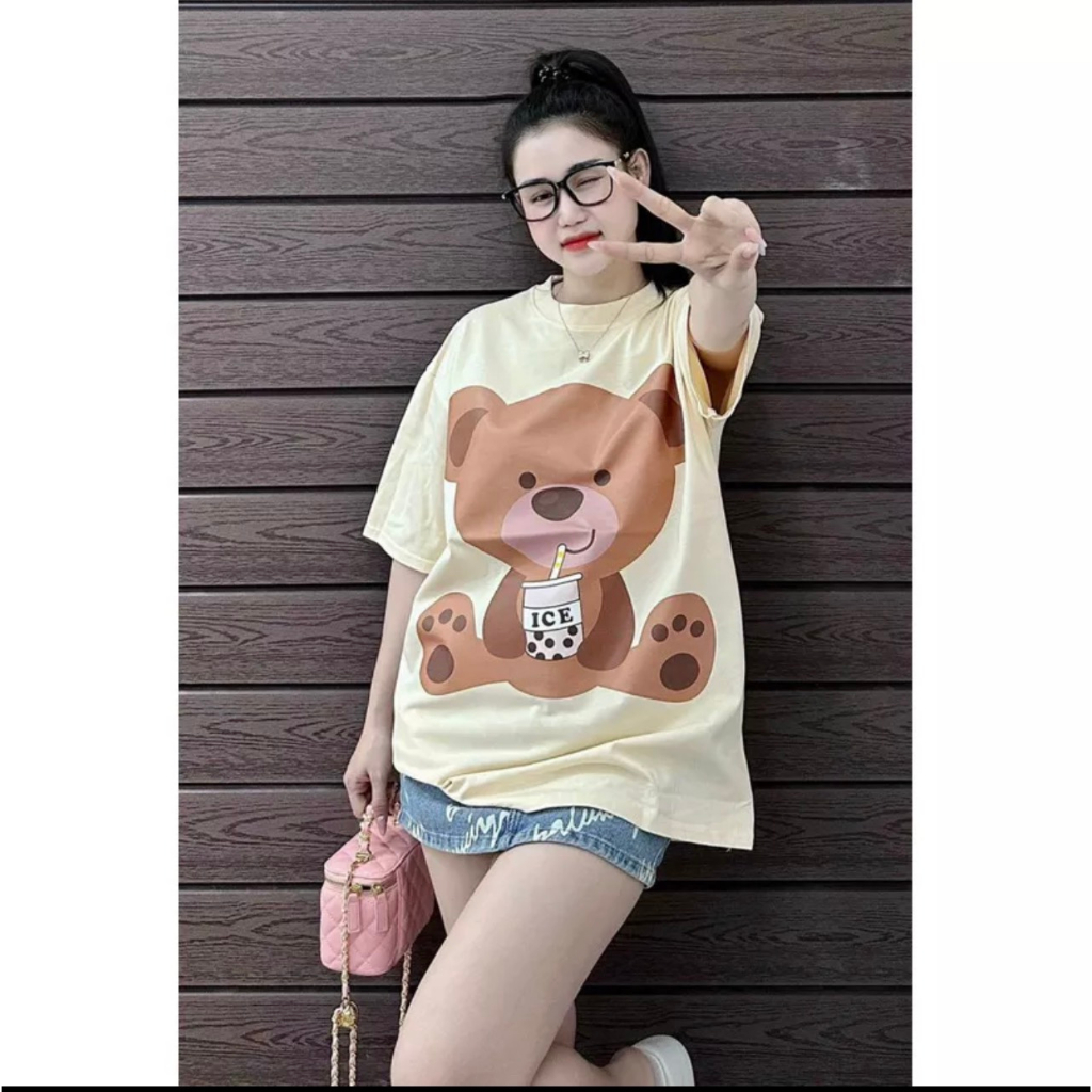 Áo Thun Gấu Mos.chino Nâu Trà Sữa Dáng Rộng Hottrend | BigBuy360 - bigbuy360.vn