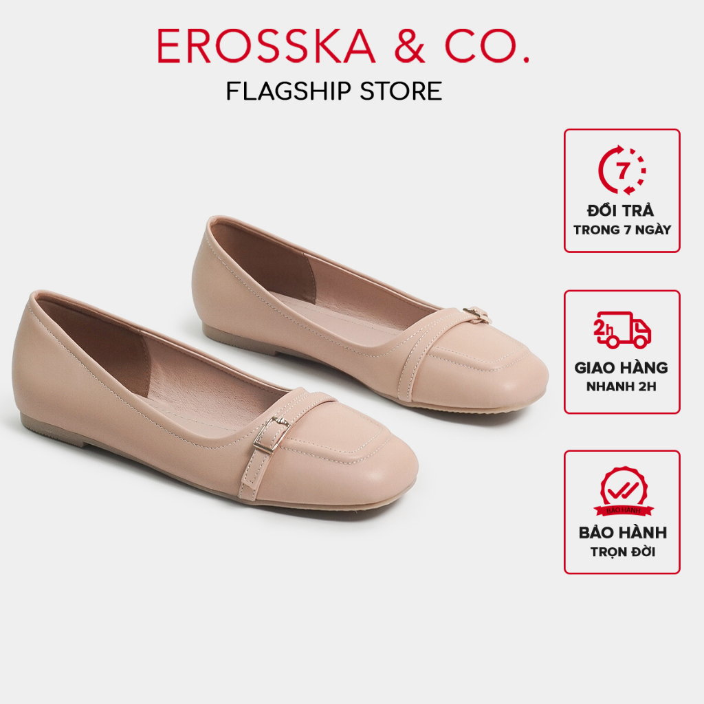 Erosska - Giày búp bê nữ đế bệt phối khóa xinh xắn màu kem - EF018