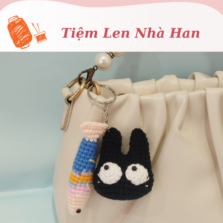 Móc khóa len mèo mắt lác, cá treo gió bằng len