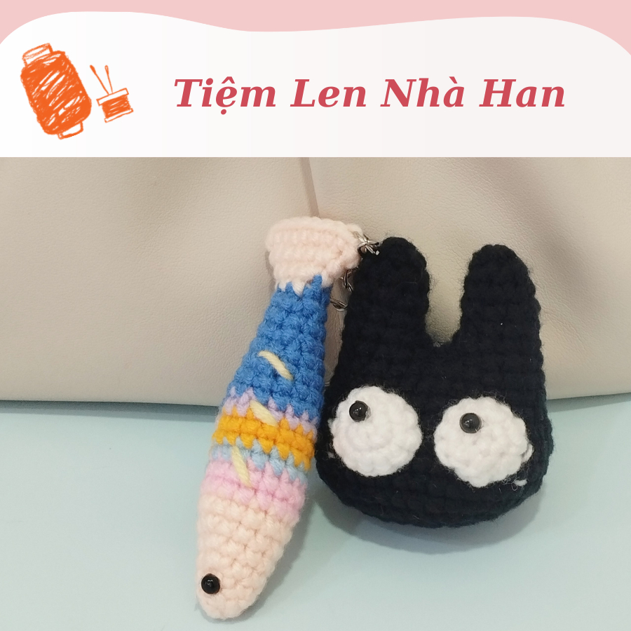 Móc khóa len mèo mắt lác, cá treo gió bằng len
