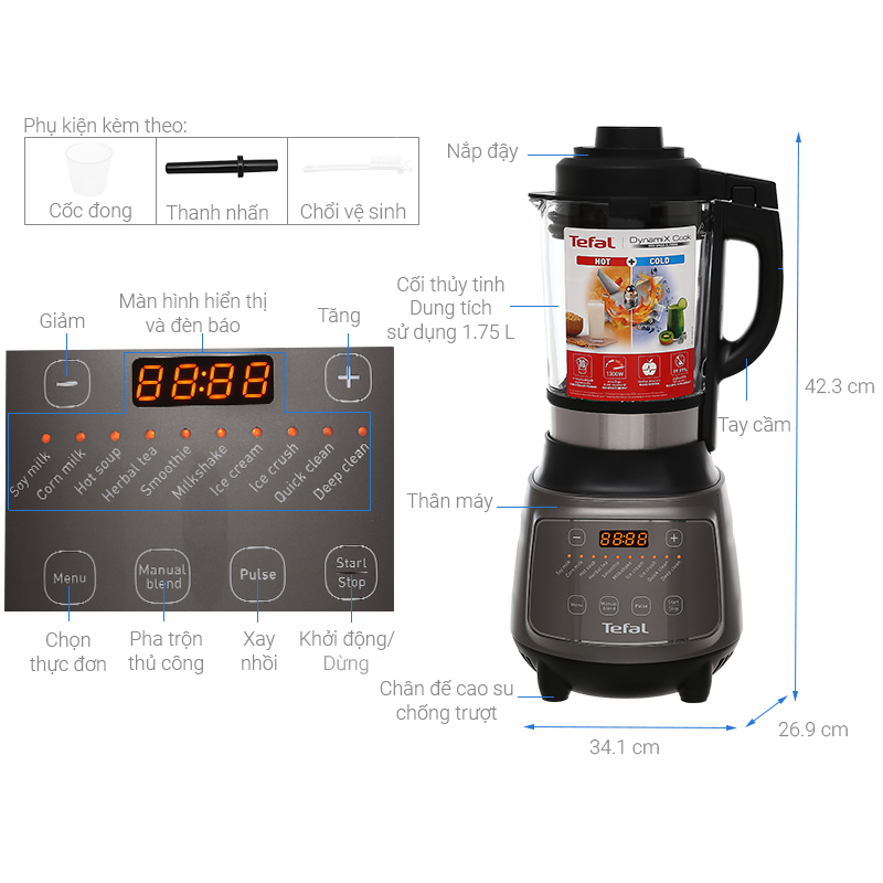 Máy Làm Sữa Hạt Đa Năng Xay Sinh Tố Tefal BL967B66- Hàng Chính Hãng, Bảo Hành Toàn Quốc