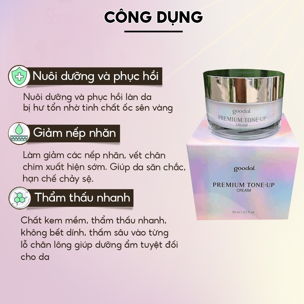 Kem Dưỡng Trắng Da Nâng Tone Ốc Sên Goodal Premium Snail Tone-Up Cream Hàn Quốc 30ml giảm nếp nhăn Fuhocometics