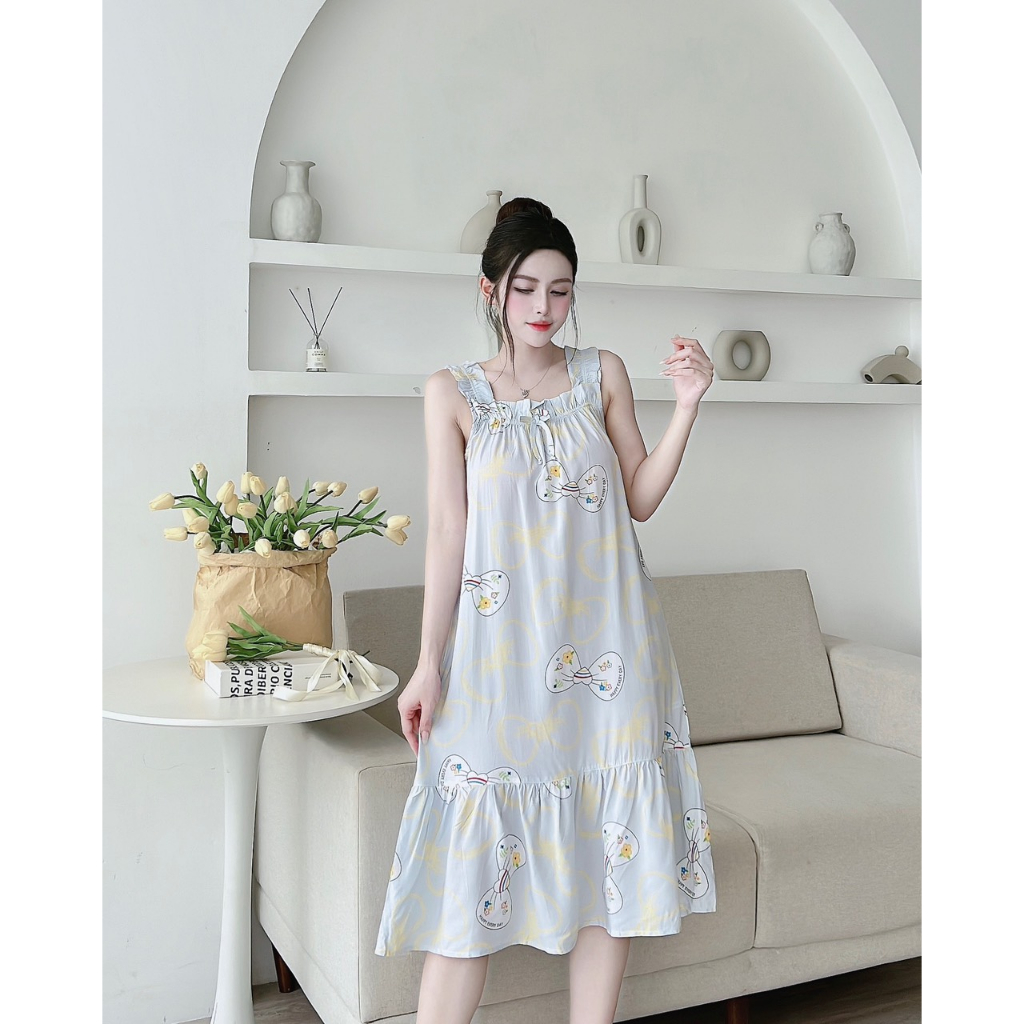 Váy lanh nữ cao cấp, chất vải lanh mềm nhẹ thoáng, thiết kế dáng váy 2 dây bản to dáng dài đuôi cá họa tiết độc đáo