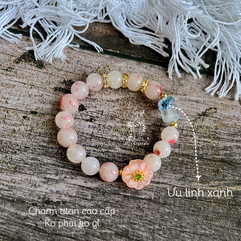 Vòng tay Ice Rhodonite - Tuờng Vi hoa băng Chất đặc, 9li, mix charm xinh đẹp