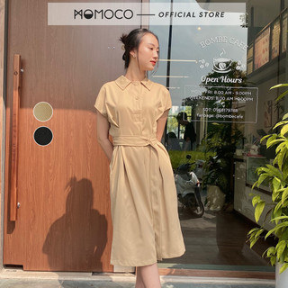 Váy Liền Midi Cổ Đức MOMOCO Thiết Kế Chiết Eo Có Đai, Chất Liệu Kaki Thanh Lịch, Dịu Dàng M3093