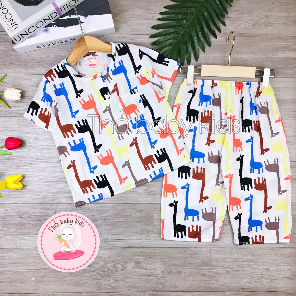 Bộ đồ bé trai, bộ tole, lanh, tôn tay ngắn quần dài bé trai, vải lanh mềm mát thấm hút mồ hôi thỏ baby kids