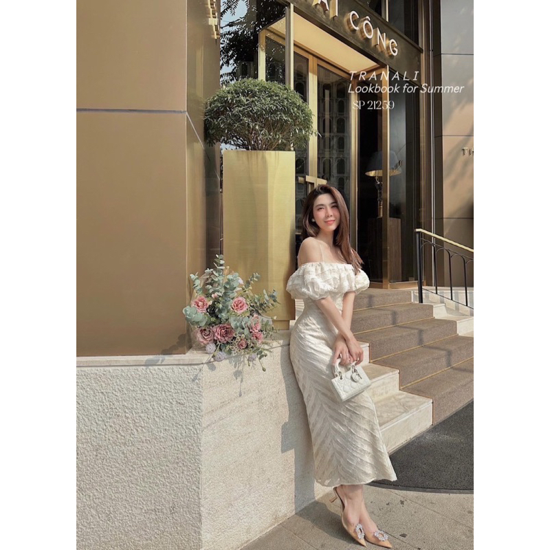 Váy dự tiệc maxi trễ vai bèo