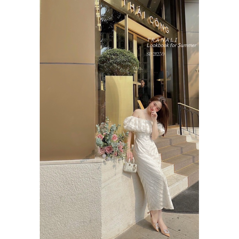 Váy dự tiệc maxi trễ vai bèo