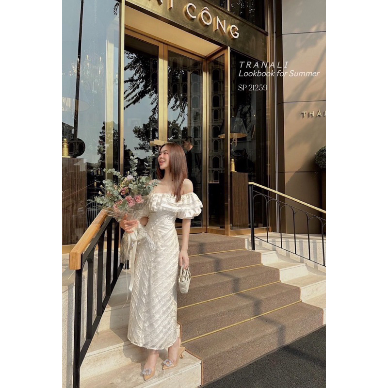 Váy dự tiệc maxi trễ vai bèo