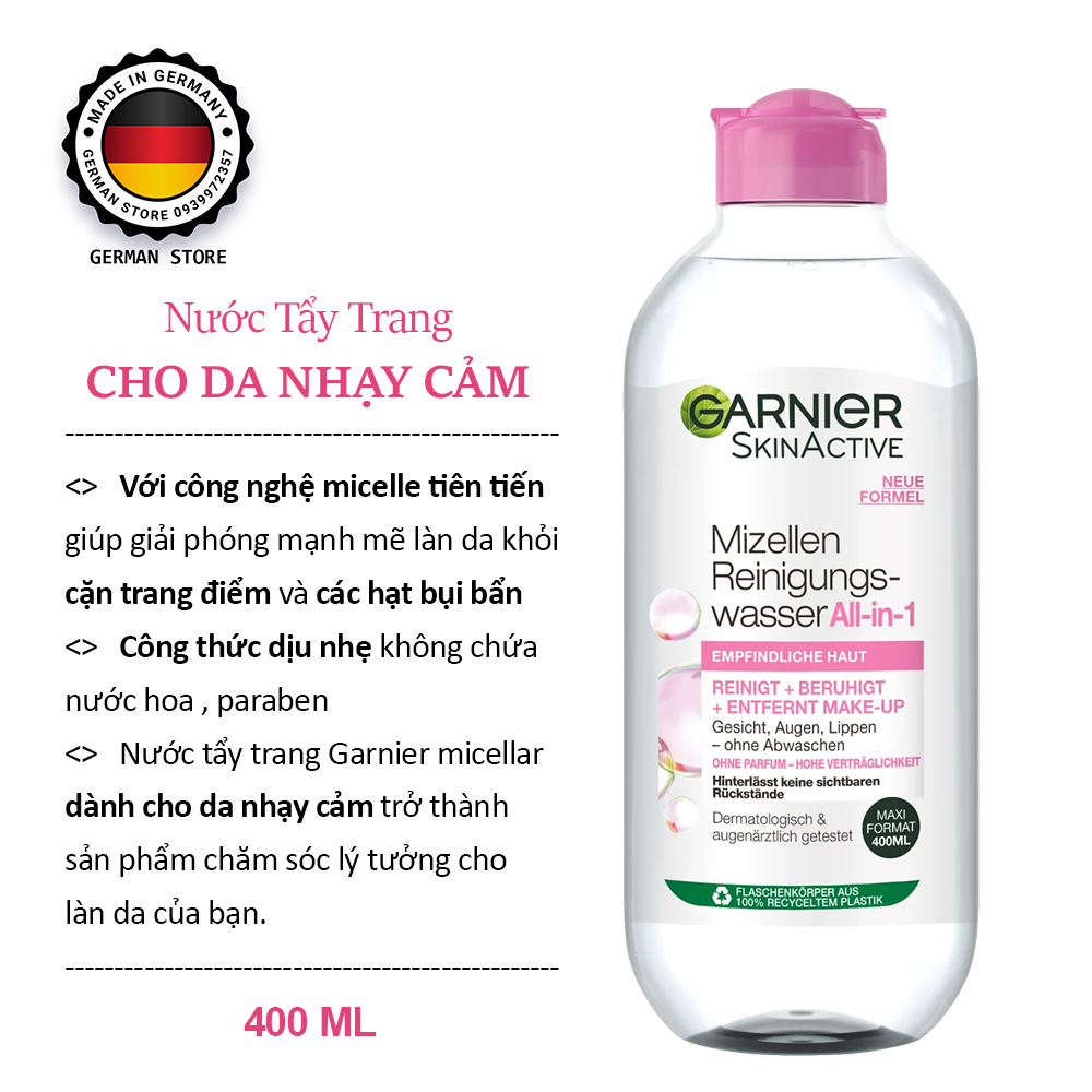 NƯỚC TẨY TRANG GARNIER 🇩🇪 Mizellen Reinigungswasser All in 1 , 400 ml
