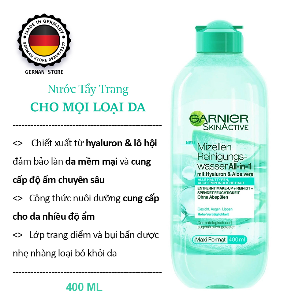 NƯỚC TẨY TRANG GARNIER 🇩🇪 Mizellen Reinigungswasser All in 1 , 400 ml