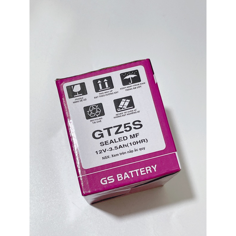Bình ắc quy xe máy hiệu GS GTZ5S  màu tím, bình điện xe máy