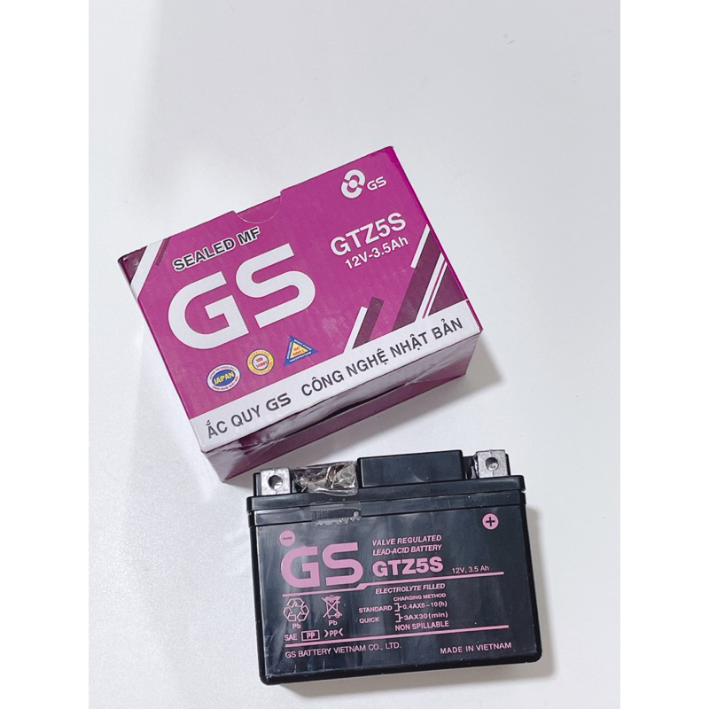 Bình ắc quy xe máy hiệu GS GTZ5S  màu tím, bình điện xe máy