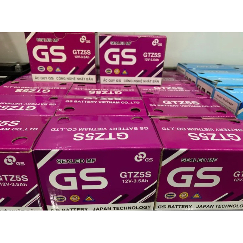 Bình ắc quy xe máy hiệu GS GTZ5S  màu tím, bình điện xe máy
