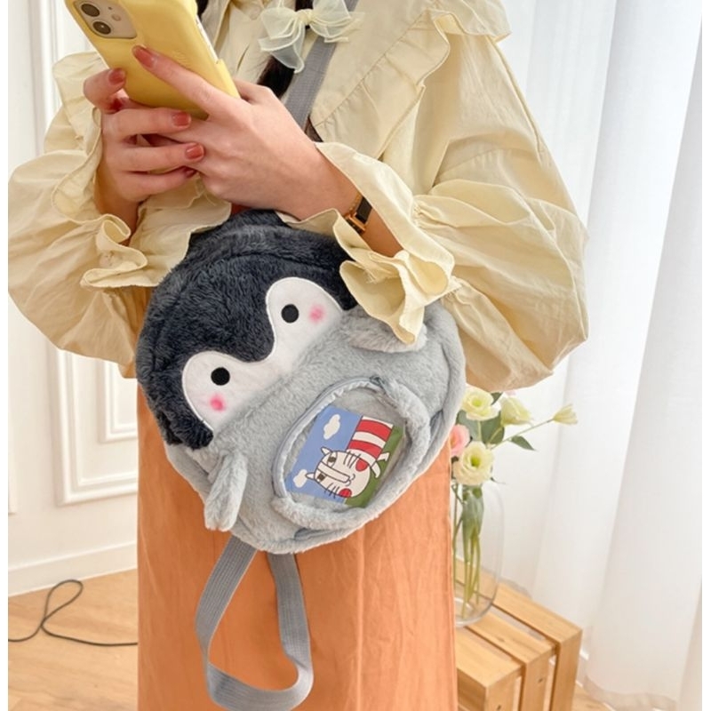 Ba lô đeo vai hình chú chim cánh cụt dễ thương, kèm ví treo hoặc dây treo nhỏ hình chim cánh cụt baby