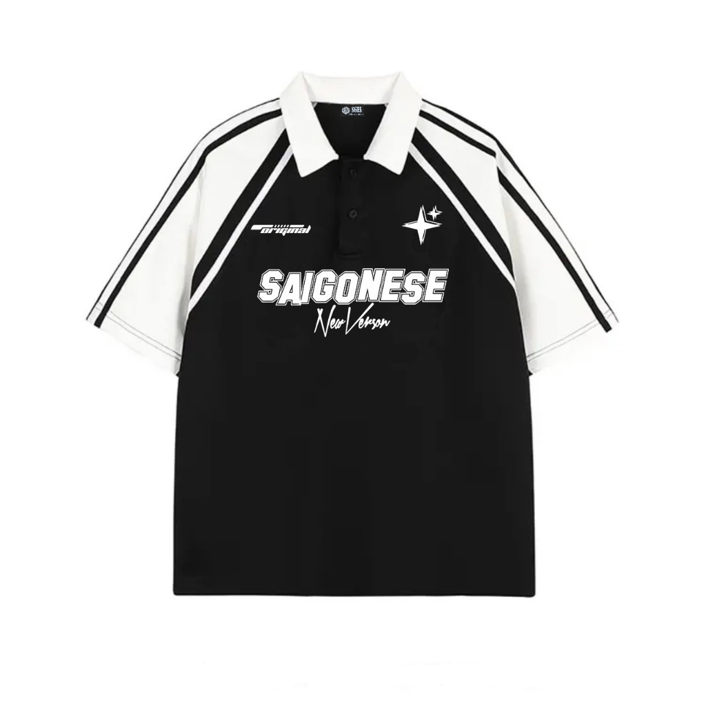 Áo Polo Unisex SAIGONESE Bling Stars Tay Lỡ Nam Nữ Form Rộng / Đen