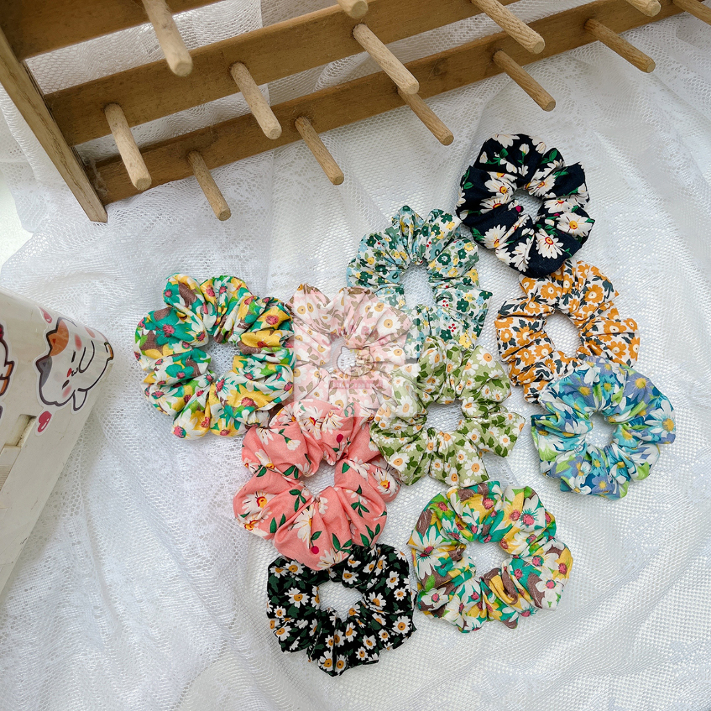 Dây Cột Tóc Scrunchies Hoa Summer Floral Phong Cách Hàn Quốc