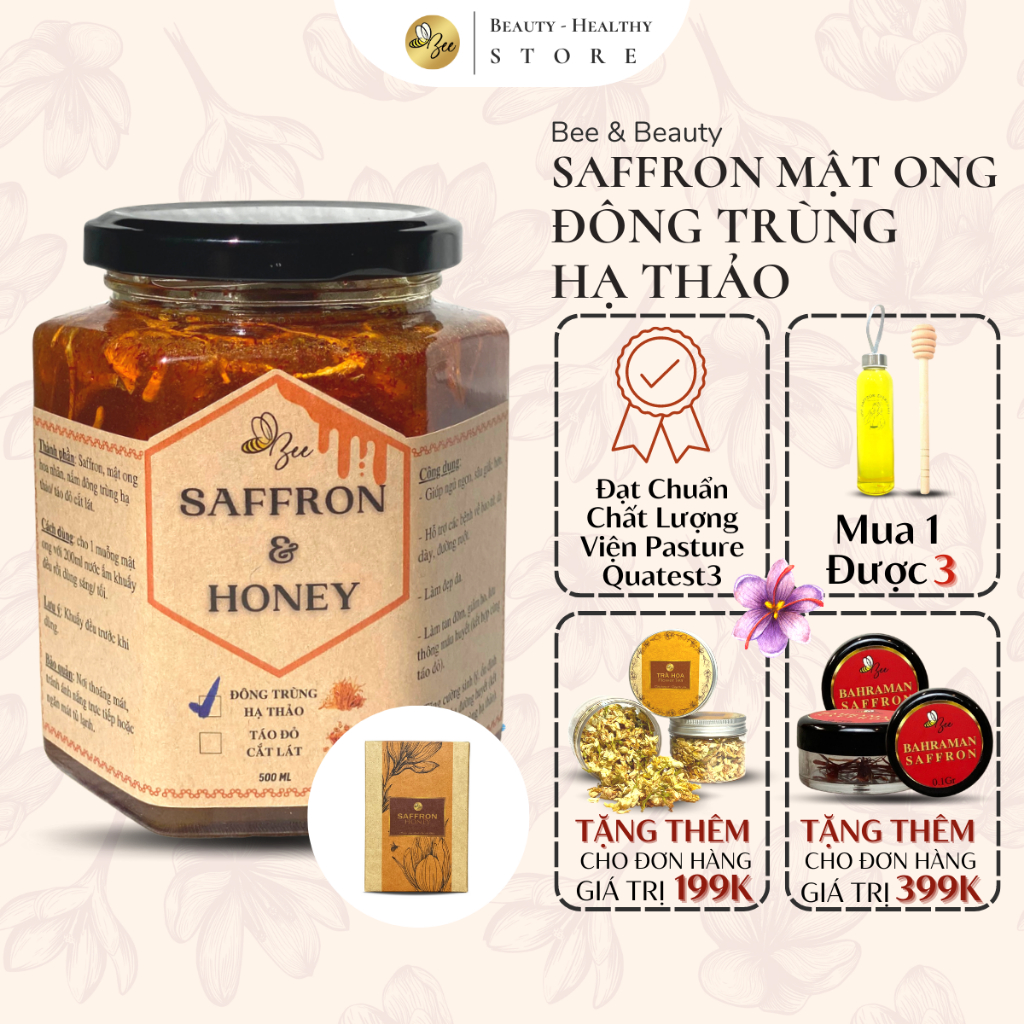 Saffron ngâm mật ong đông trùng hạ thảo Beebeauty chính hãng