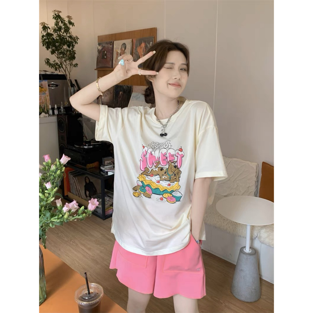 SET ÁO IN HÌNH + QUẦN SHORT HỒNG LƯNG THUN (TH)