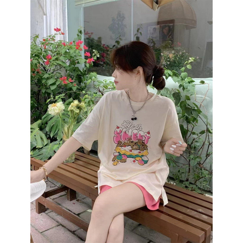 SET ÁO IN HÌNH + QUẦN SHORT HỒNG LƯNG THUN (TH)