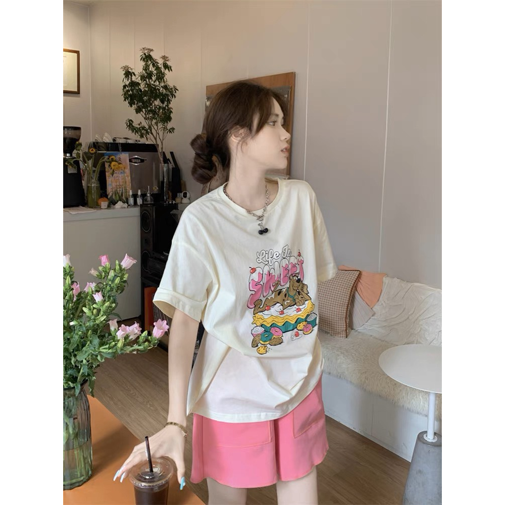 SET ÁO IN HÌNH + QUẦN SHORT HỒNG LƯNG THUN (TH)